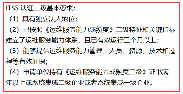 ITSS認(rèn)證二級(jí)4個(gè)基本條件，不滿足不能申報(bào)！