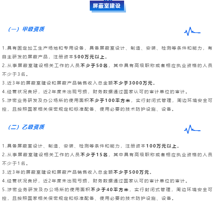 涉密資質(zhì)【屏蔽室建設(shè)】申報需滿足這幾個要求！