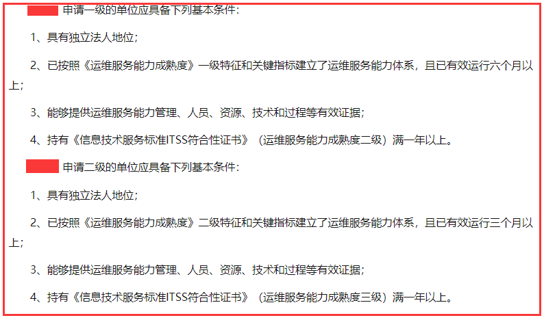 ITSS一級(jí)、二級(jí)申報(bào)基礎(chǔ)條件